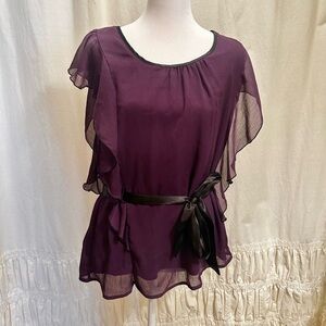 Maurices Plum Blouse with Black Ribbon